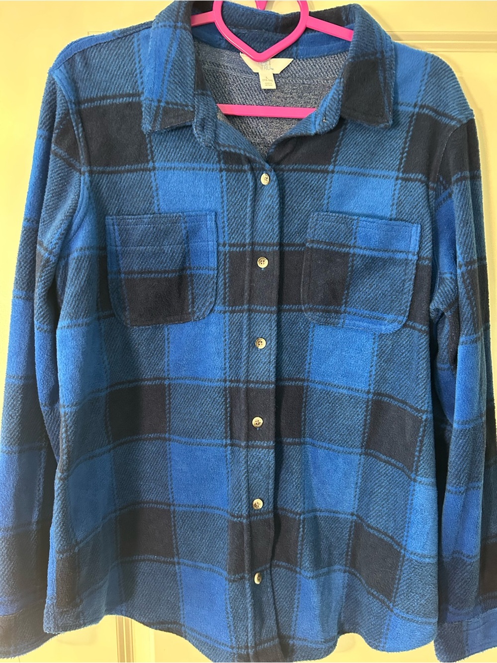Time and Tru Blue and Black Plaid Button-Up Shirt